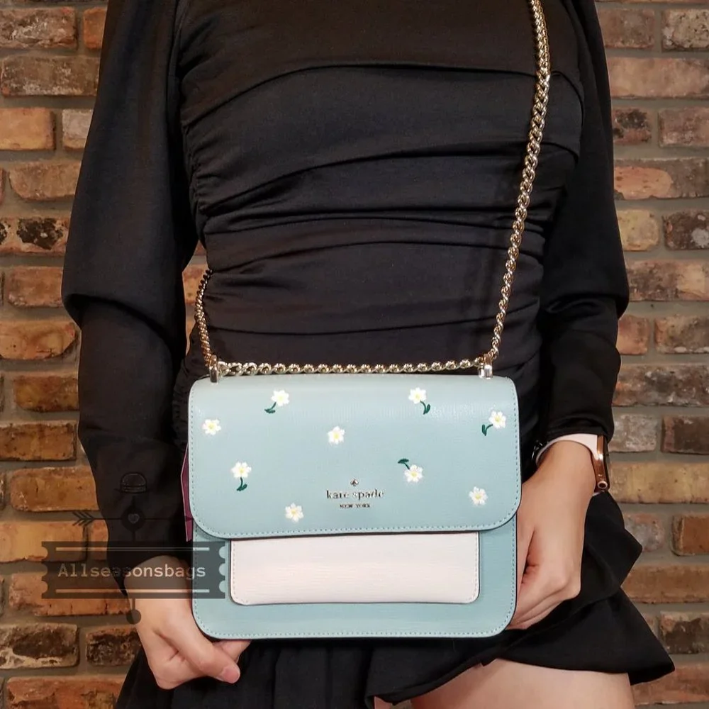 Kate Spade Remi Embroidered Lea Aphrodite Green SPRING Flap Chain Crossbody NWT - Picture 6 of 6